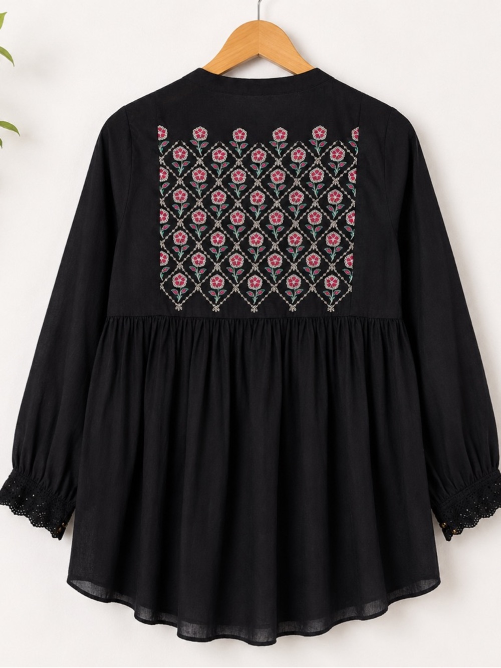 Ego Embroidered Peasant Blouse Cardigan Black Floral Boho Tie Front Top Small - Picture 2 of 6